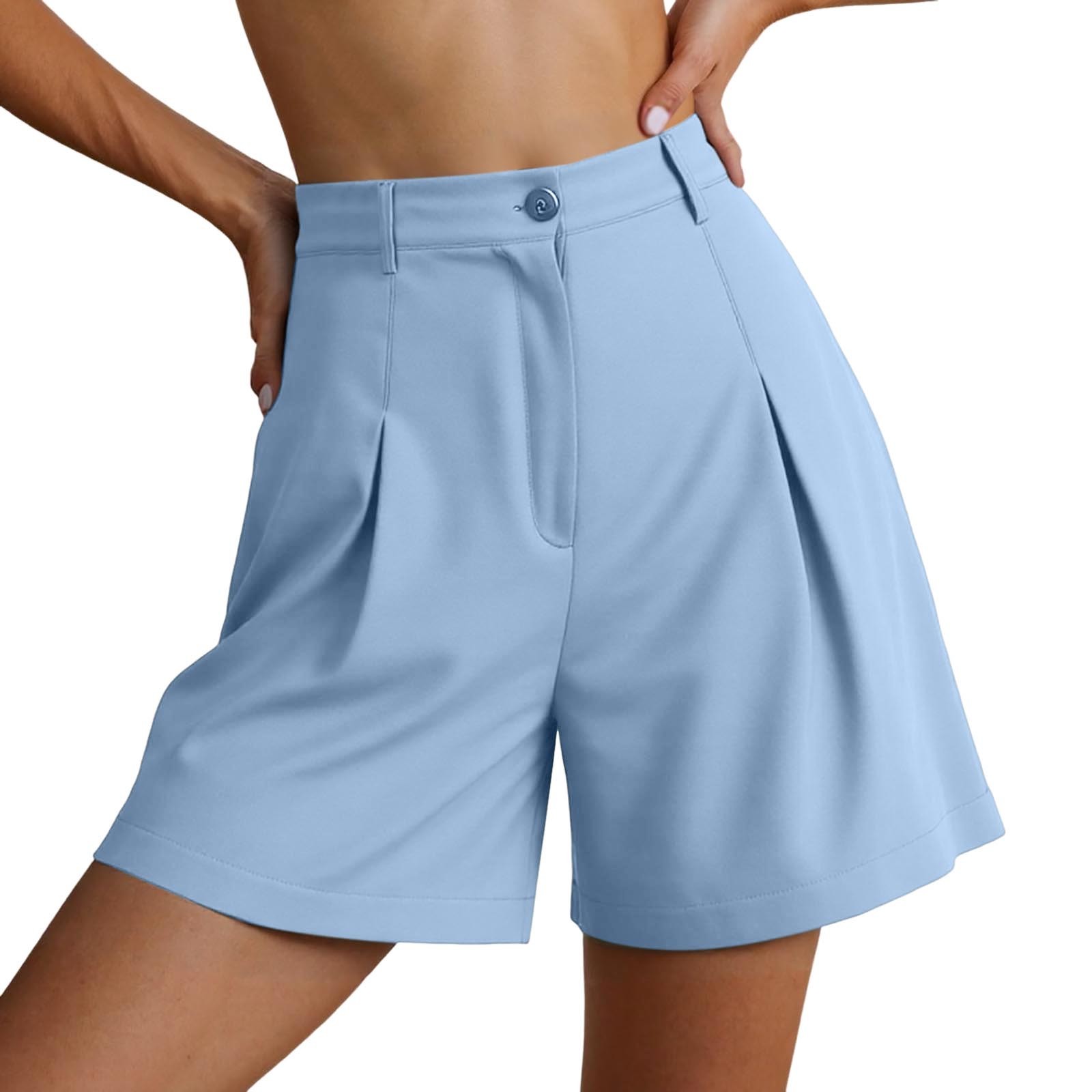 Pantalones cortos anchos para mujer - Largo hasta la rodilla, cintura elástica - Elegante y casual - Bolsillos, corte entallado - S-XXL